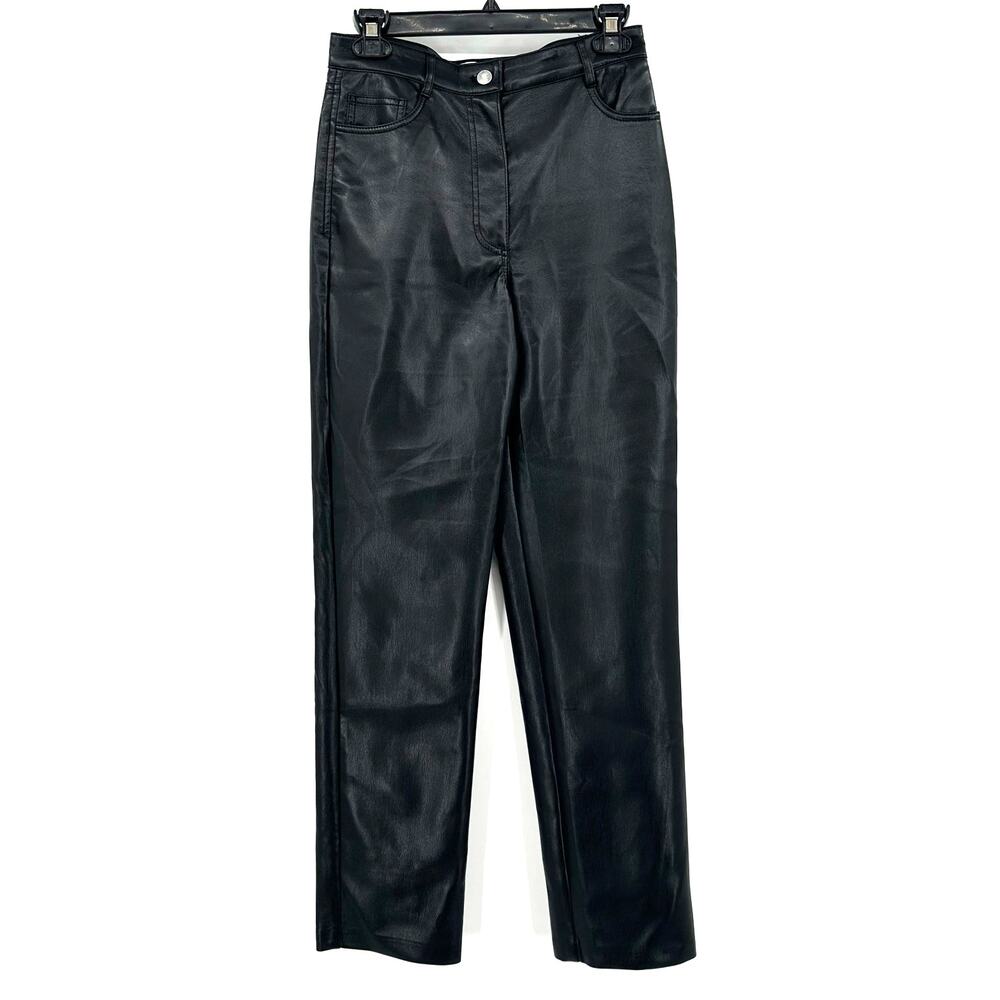 Wilfred Size 6 Faux Leather Black Straight Leg Pants Aritzia PU Vegan Leather‎